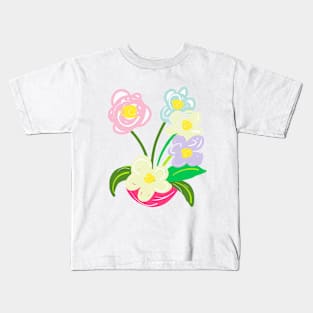 PASTEL FLOWER ARRANGEMENT IN RED BOWL Kids T-Shirt